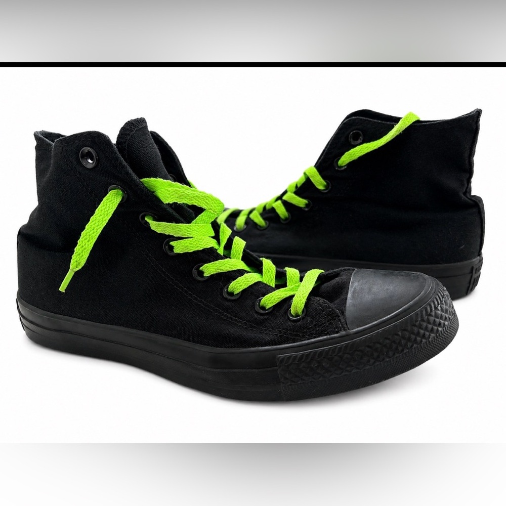 Men’s Converse High Top Sneakers Size 11 Black Neon Green Lace Canvas Shoes